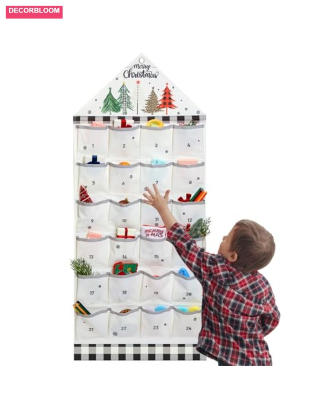 Fabric Christmas Advent Calendar 24 Pockets Wall Hanging Reusable Countdown